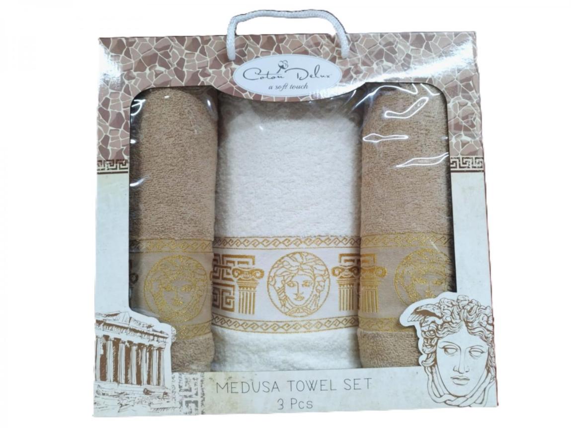 Комплект полотенец 50х90 2 gab. / 70x140 1 gab. Турция (MEDUSA) (Bēša/Piena)