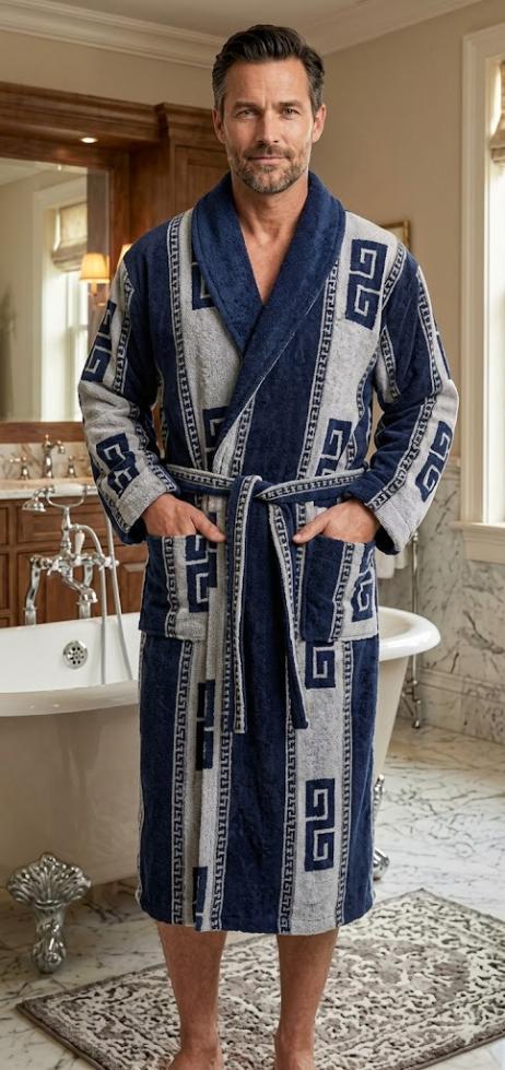 Халат Мужской Bamboo с воротником c орнаментом "Greca"(XL-3XL)