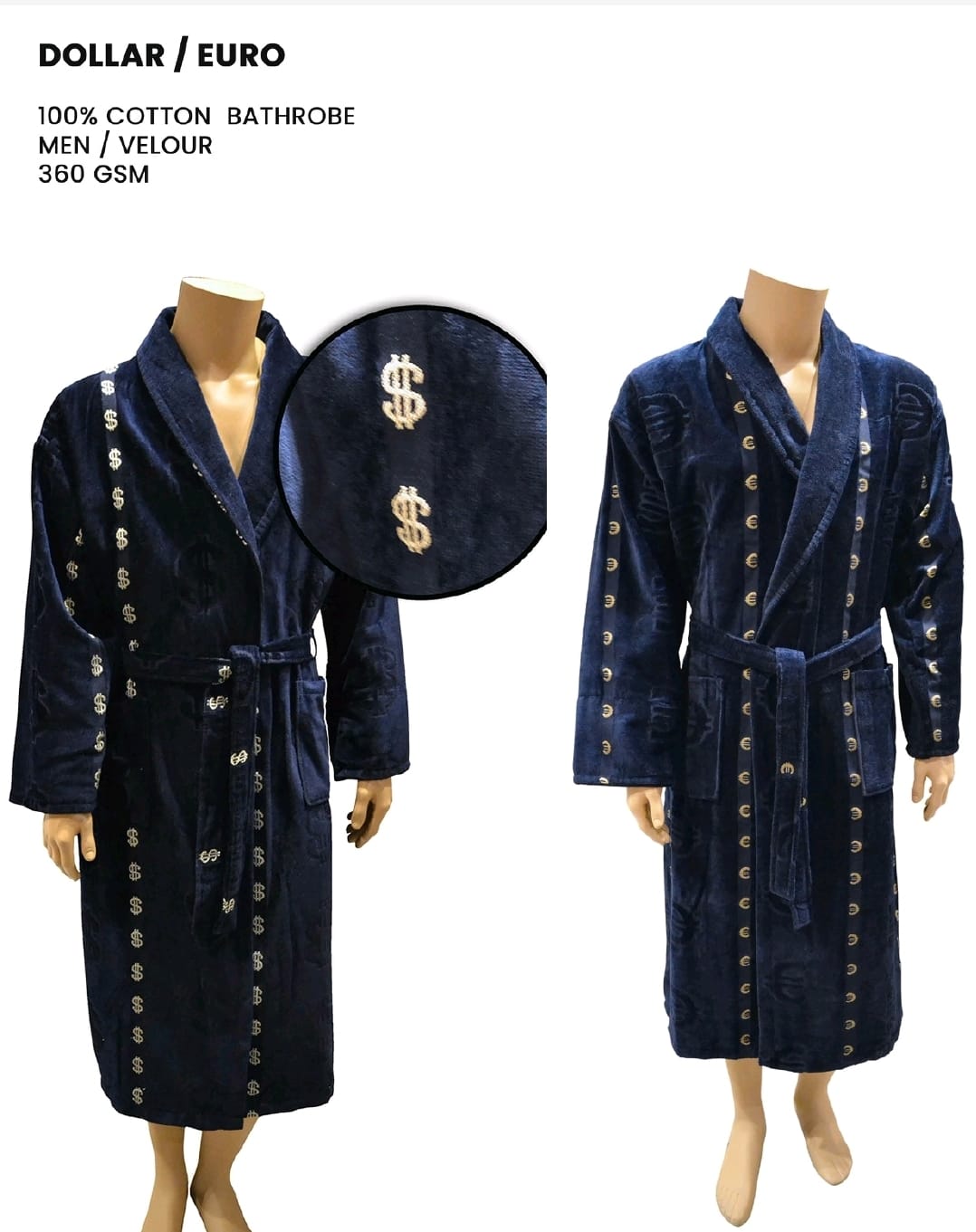 Халат Мужской Хлопок с воротником (XL-3XL) Доллар/евро