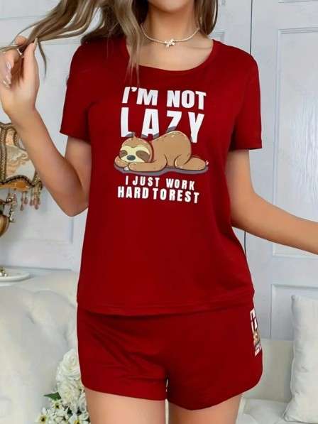 Пижама "I am not lazy'' с шортами (S-L)