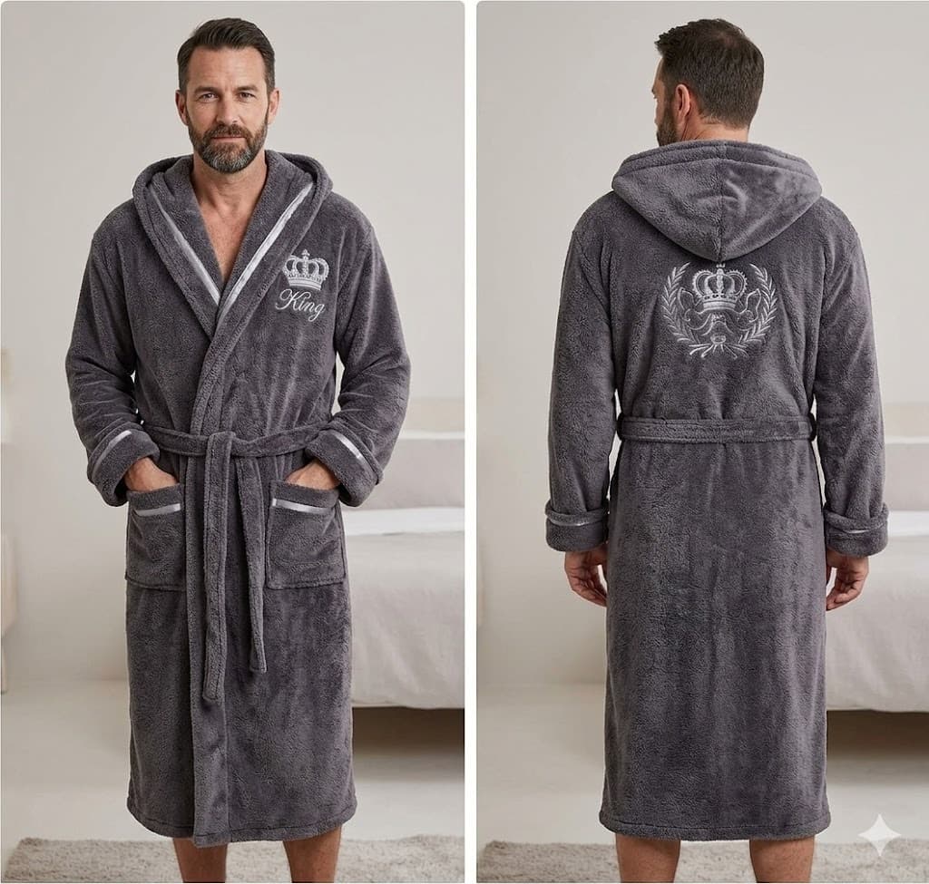 Халат Мужской KING Bamboo с капюшоном (L-6XL) Soft show (3XL, Pelēka)
