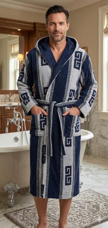 Халат Мужской  Bamboo с капюшоном c орнаментом "Greca" (XL-3XL) Versace (2XL, Zila)
