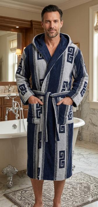 Халат Мужской  Bamboo с капюшоном c орнаментом "Greca" (XL-3XL) Versace