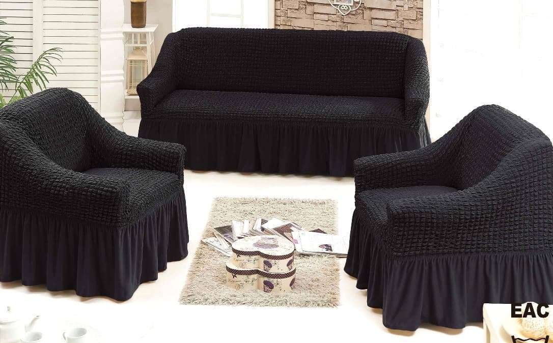 Pārvalki dīvānam + 2 krēslam, Free Size (Melna)