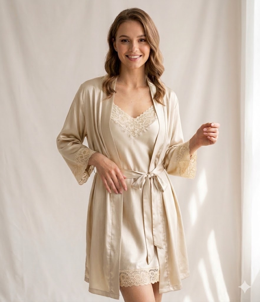 Женский комплект Jasmin Art. 0896  (Ночная сорочка + Халат)  (2XL, Krēma)